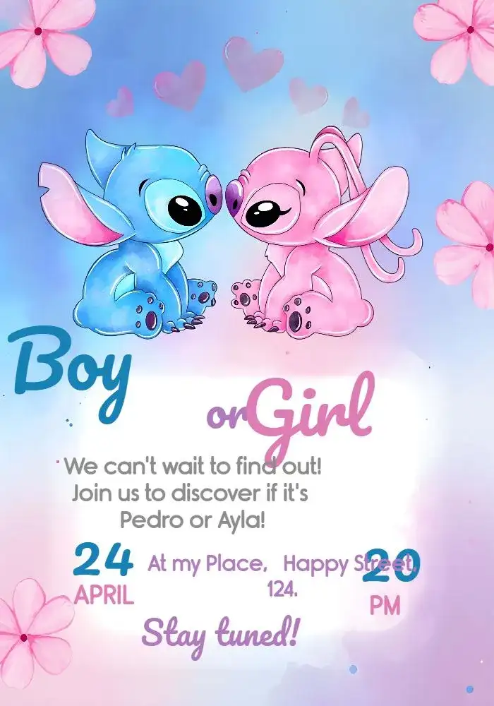 Stitch And Angel Baby Gender Reveal Tea