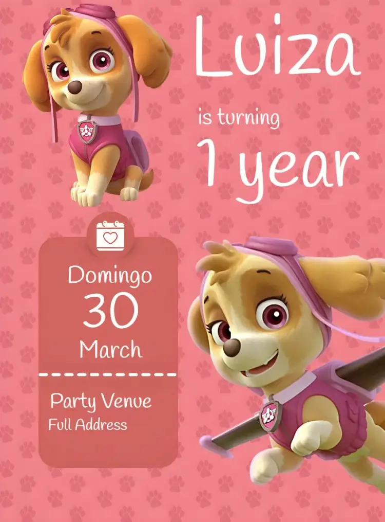 Skye Paw Patrol Girl invitation