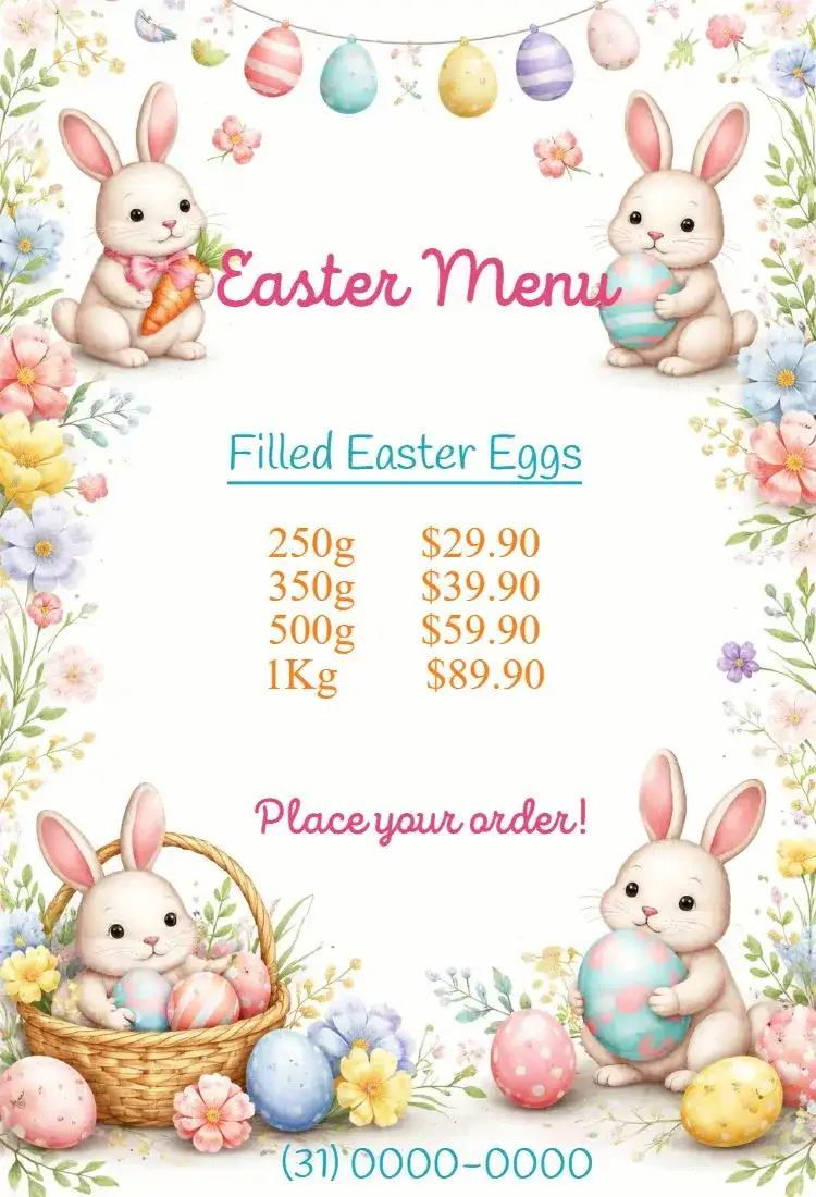 Invitation Easter Menu – Commemorative Dates theme colorful, floral, vintage, minimalist, pastel, themed