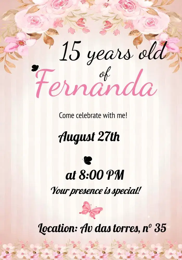 15 Years Black Floral invitation