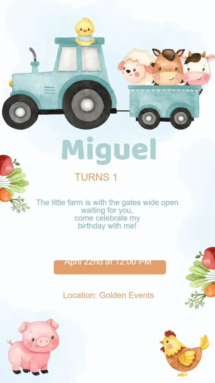 Invitation Farm Birthday Invitation – Kids' Birthday Party theme rural, colorful, fun, animal illustrations, country style