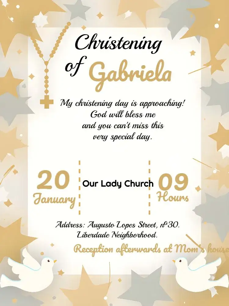 Invitation Baptism Godmother Rosary – Baptism theme white, golden, religious, angelic, minimalist, neutral