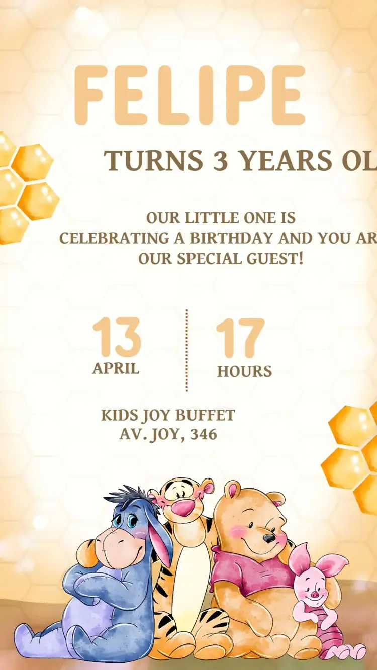 Invitation Winnie the Pooh Watercolor Kids – Most searched for theme aquarela, children's, delicate, colorful, playful, Disney