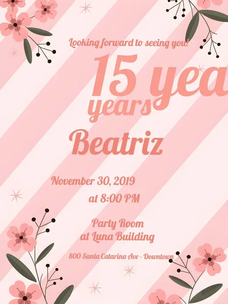 15 Years Floral - Pink Flore invitation