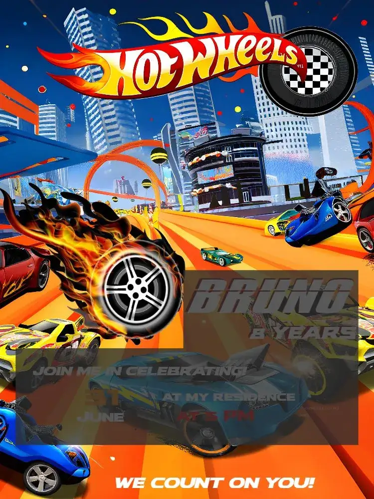 Invitation Hot Wheels Colorful – Most searched for theme colorful, fun-filled, themed, contemporary, dynamic, child-friendly