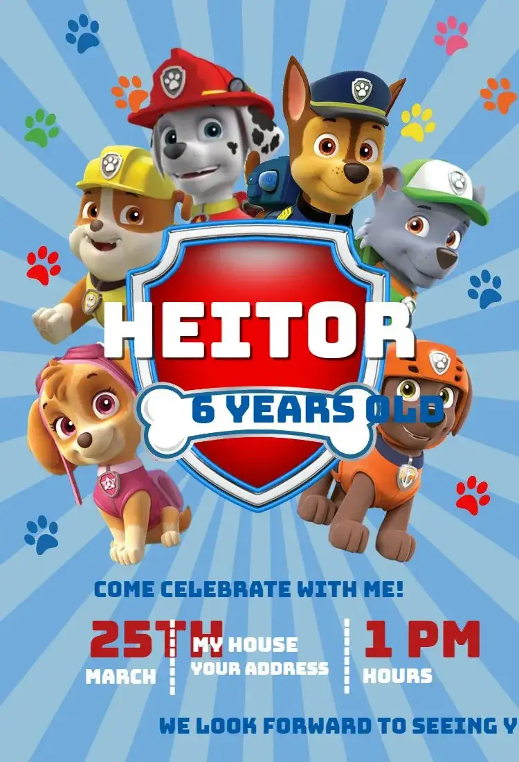Invitation Paw Patrol 2 – Birthday theme colorful, childish, fun, themed, dynamic, lively