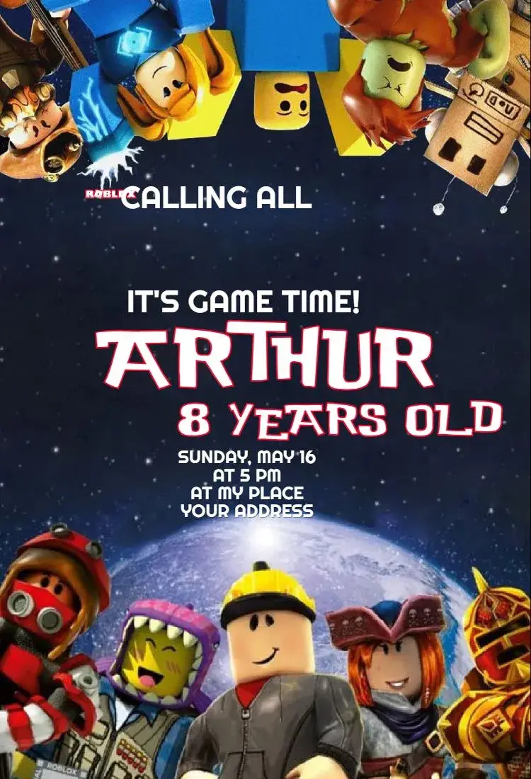 Roblox Boy Moon Birthday Invitation