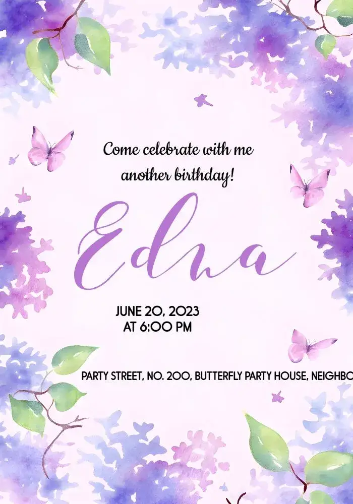 Invitation Adult Butterfly – Birthday theme natureza, aquarela, elegante, colorido, moderno, floral