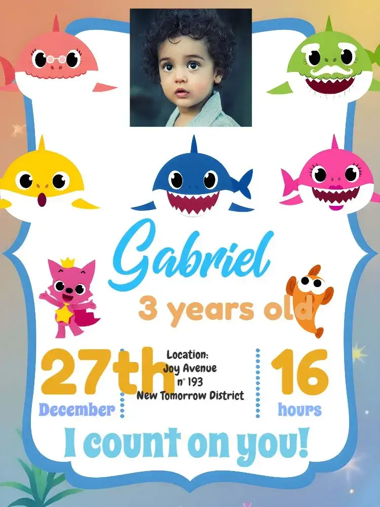 Baby Shark With Photo Background invitation