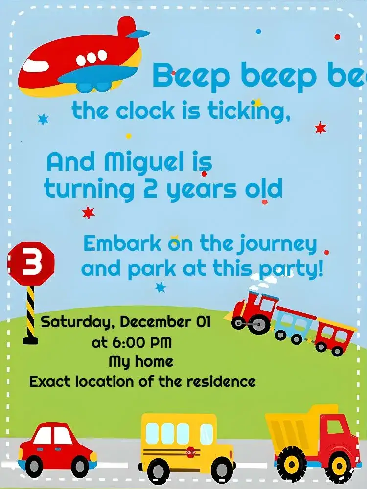 Invitation Airplane Transportation Means – Most searched for theme colorful, fun, childish, aerospace-themed, vehicle illustrations