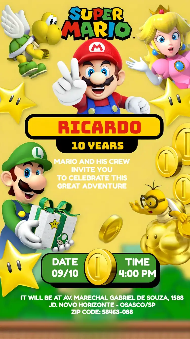 Super Mario Luigi invitation
