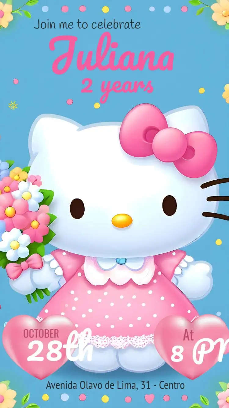 Invitation Hello Kitty Flowers – Most searched for theme floral, delicate, childlike, colorful, modern, fun