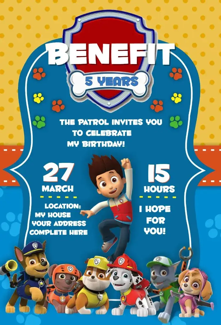 Invite Paw Patrol 1 editable and customizable