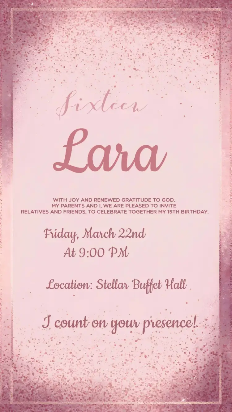 15 Years Pink Glitter invitation