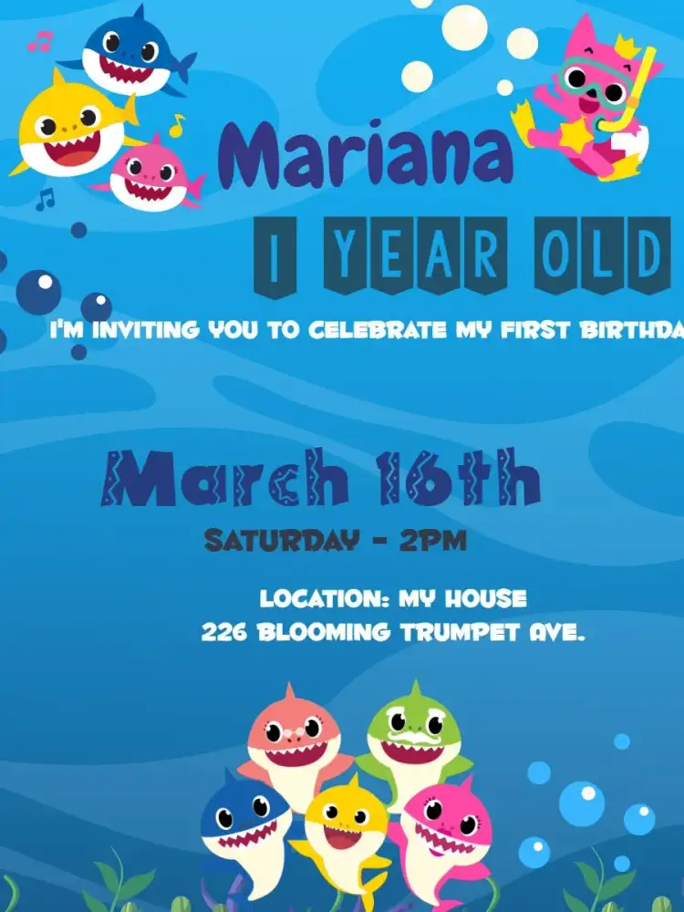 Invitation Baby Shark Kids – Commemorative Dates theme colorful, sailor-themed, underwater-themed, fun-filled, child-friendly, themed