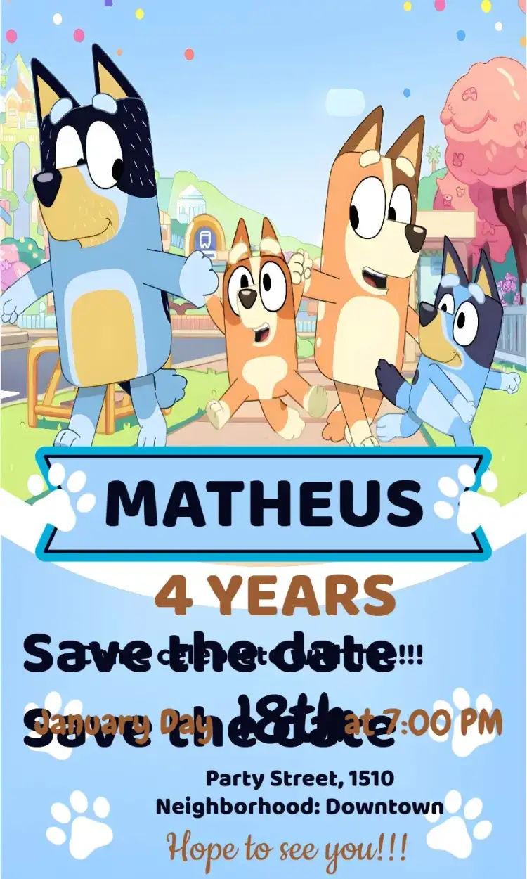 Invitation Bluey And Bingo Disney – Most searched for theme colorful, fun, childish, themed, modern