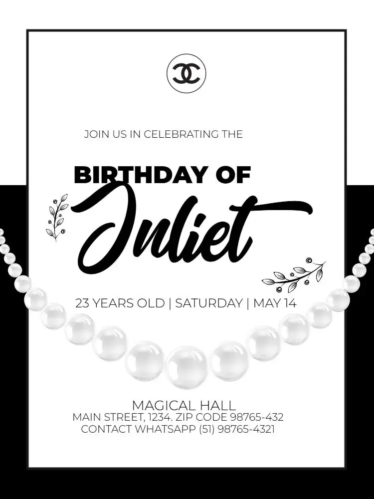 Female Black and White Floral Chanel Adult invitation