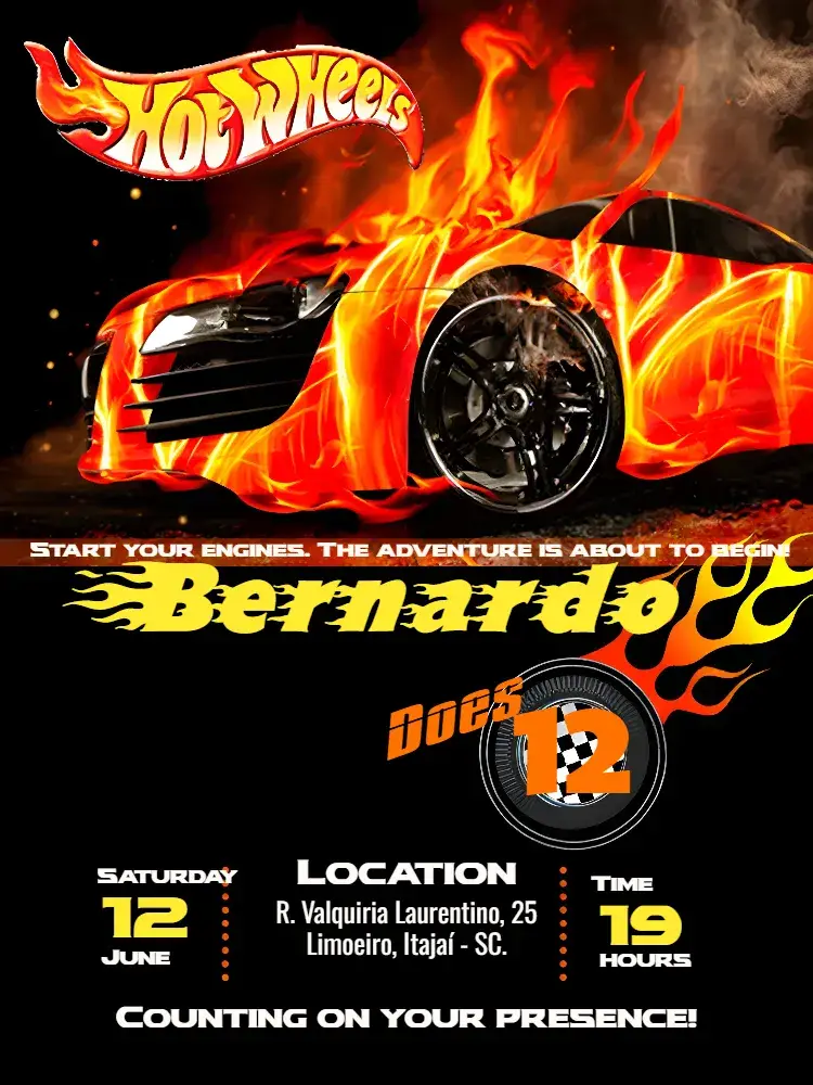 Black Hot Wheels invitation