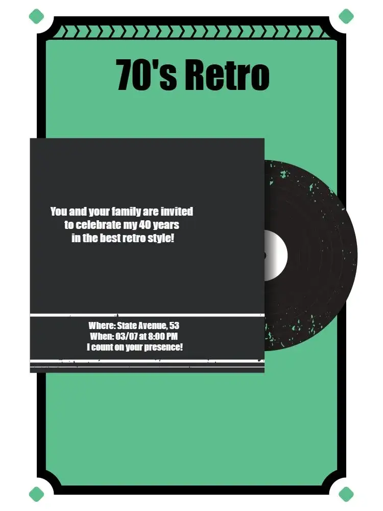 Invitation Black Retro Party – Birthday theme retro, vintage, elegant, colorful, fun, nostalgic
