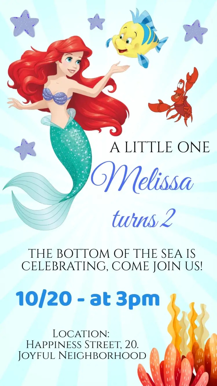 Invite Little Mermaid Ariel Birthday editable and customizable