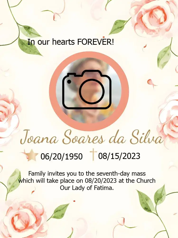 Invitation Seventh Day Mass With Church Photo – Commemorative Dates theme pink, golden, white, floral, minimalist, elegant