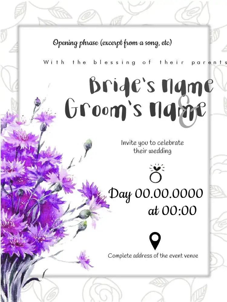 Invitation Purple Flowers Modern Wedding – Wedding theme modern, elegant, purple flowers, minimalist, delicate