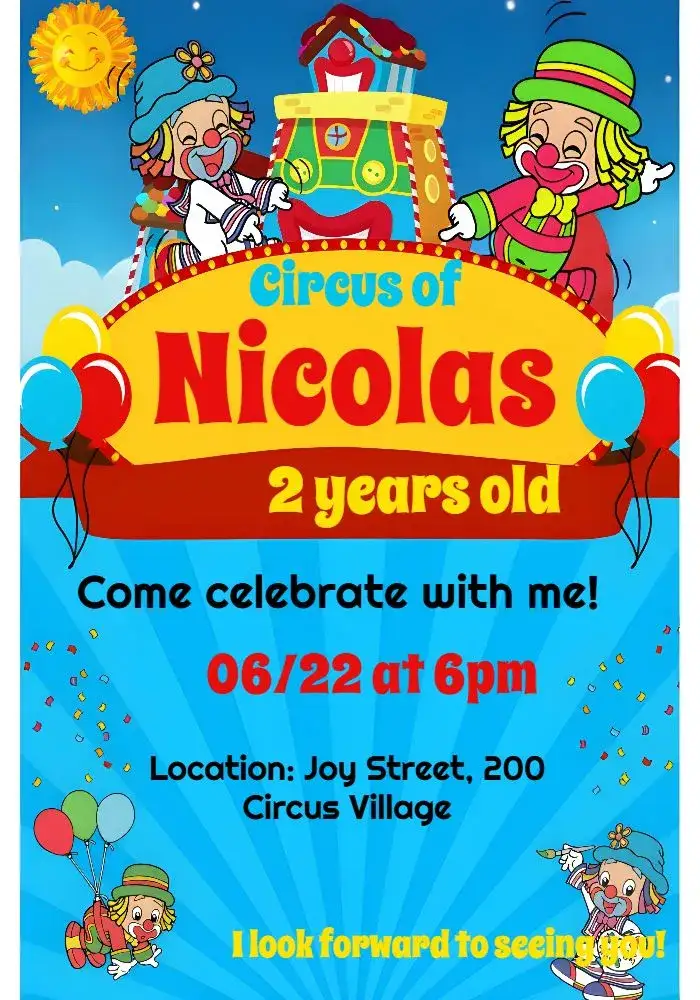 Invitation Patati Patatá Circus – Most searched for theme colorful, fun, childish, playful, themed