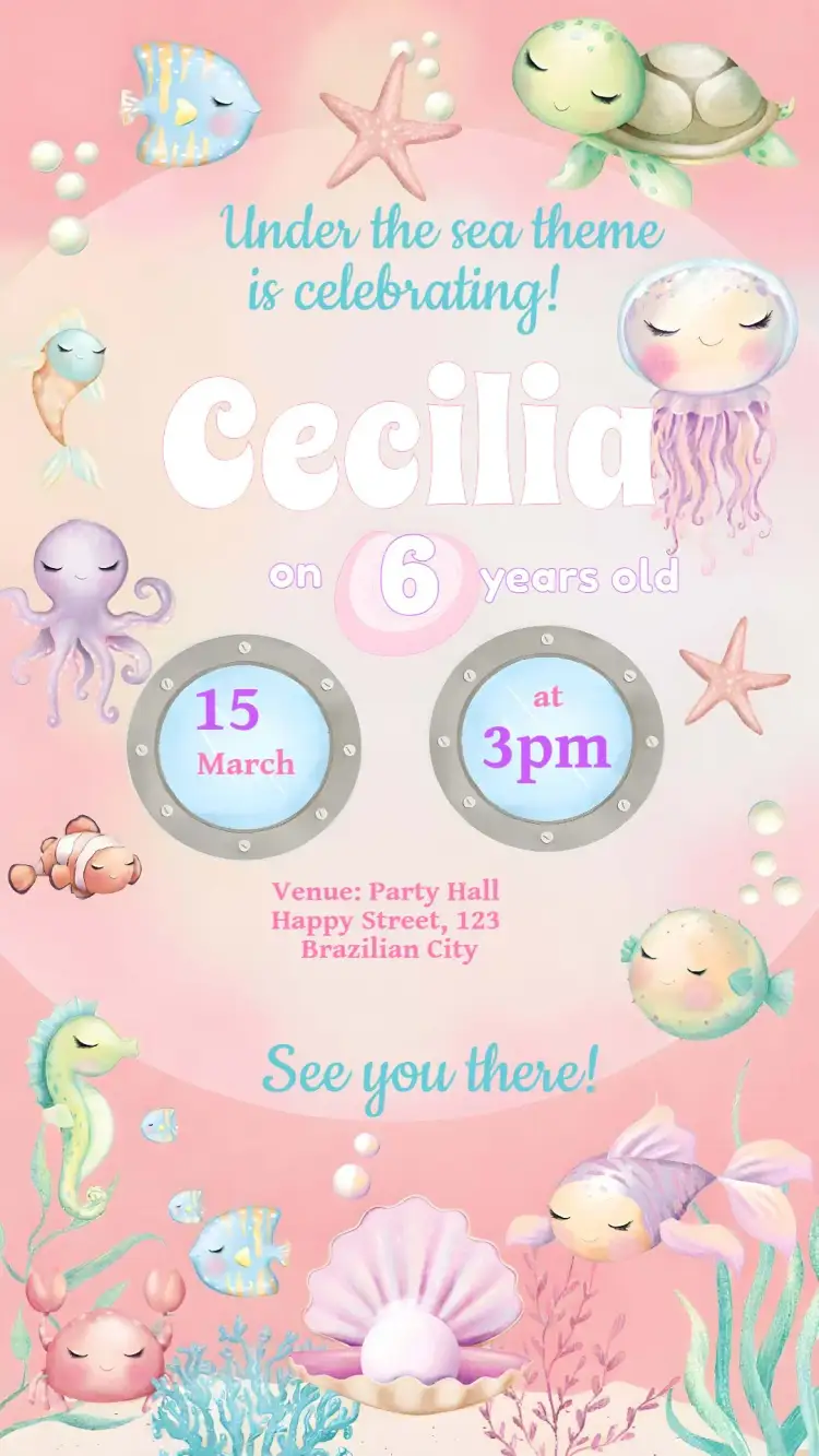 Invitation Under the Sea Octopus – Kids' Birthday Party theme under the sea, delicate, colorful, childlike, marine, playful