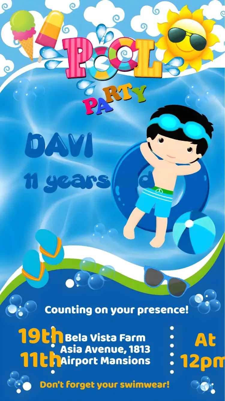 Invitation Pool Party – Birthday theme colorful, tropical, fun, summery, youthful, lively