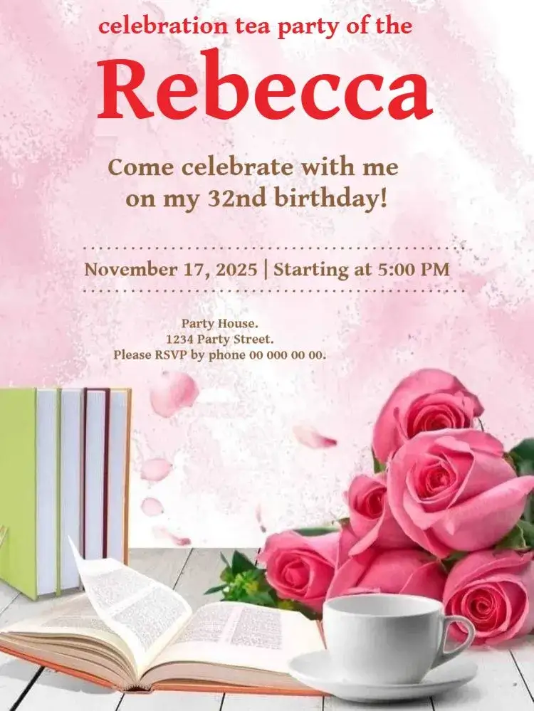 Invitation Celebration Tea Party Edit For Whatsapp – Raffle Tea theme arabesque, soft green, feminine, elegant, modern
