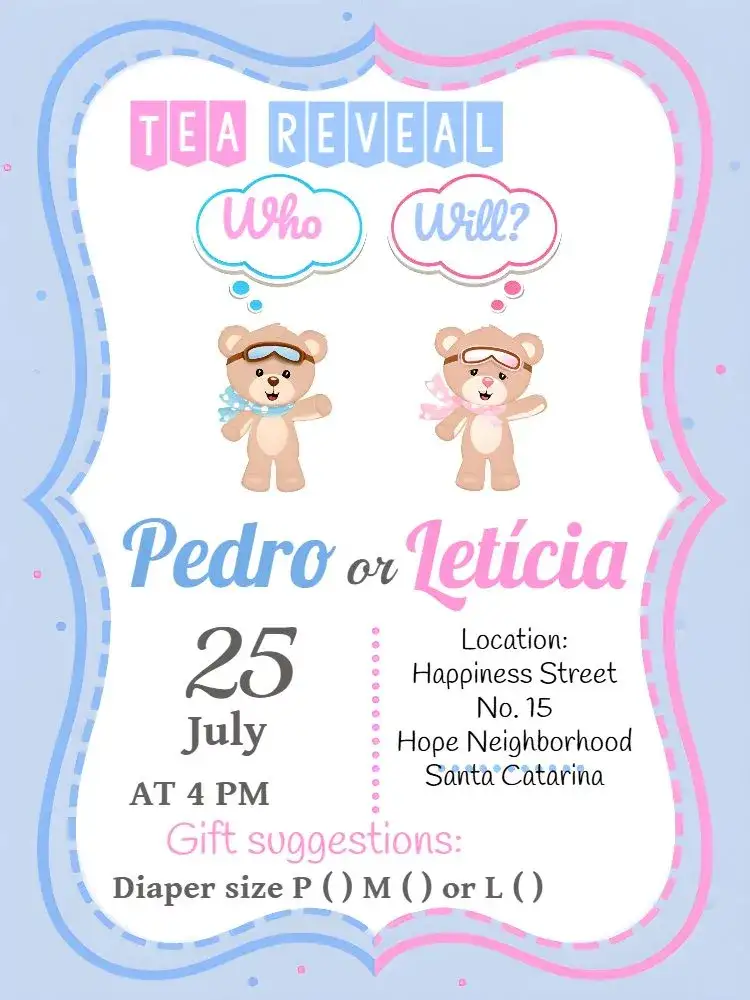 Invitation Baby Gender Reveal Tea Digital – Gender Reveal theme modern, delicate, colorful, childish, playful, lovely