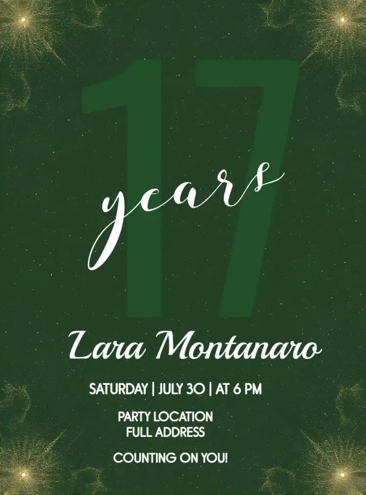 Invitation Minimalist Night Out – Birthday theme minimalist, modern, green, elegant, nighttime, glitter