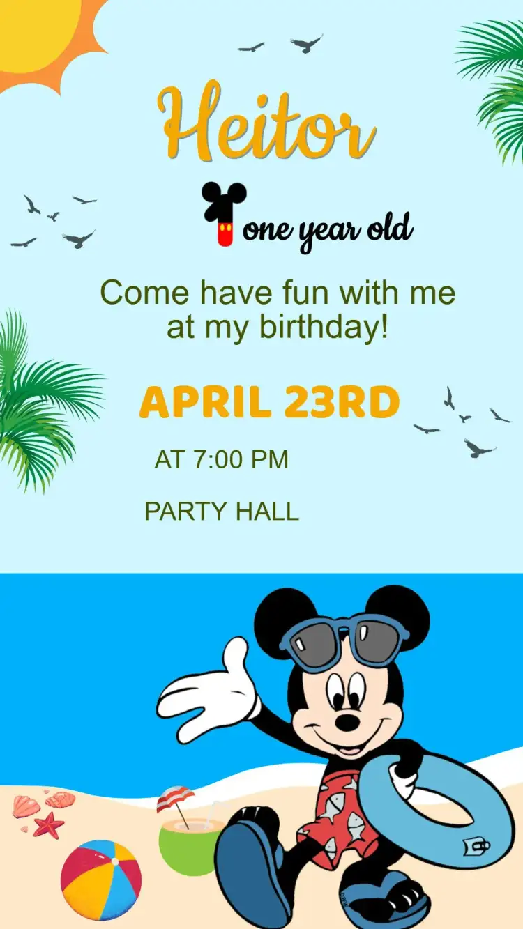 Mickey Beach Birthday Invitation