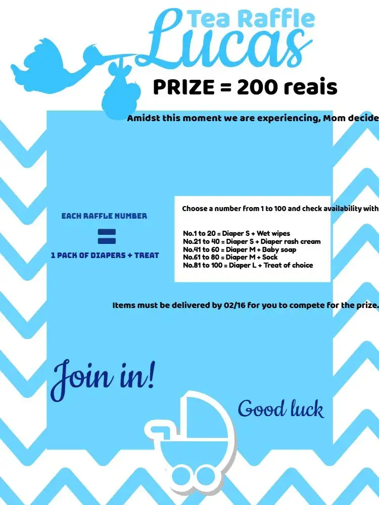 Invitation Tea Stork Raffle Numbers – Raffle Tea theme blue, white, black, modern, fun, childish