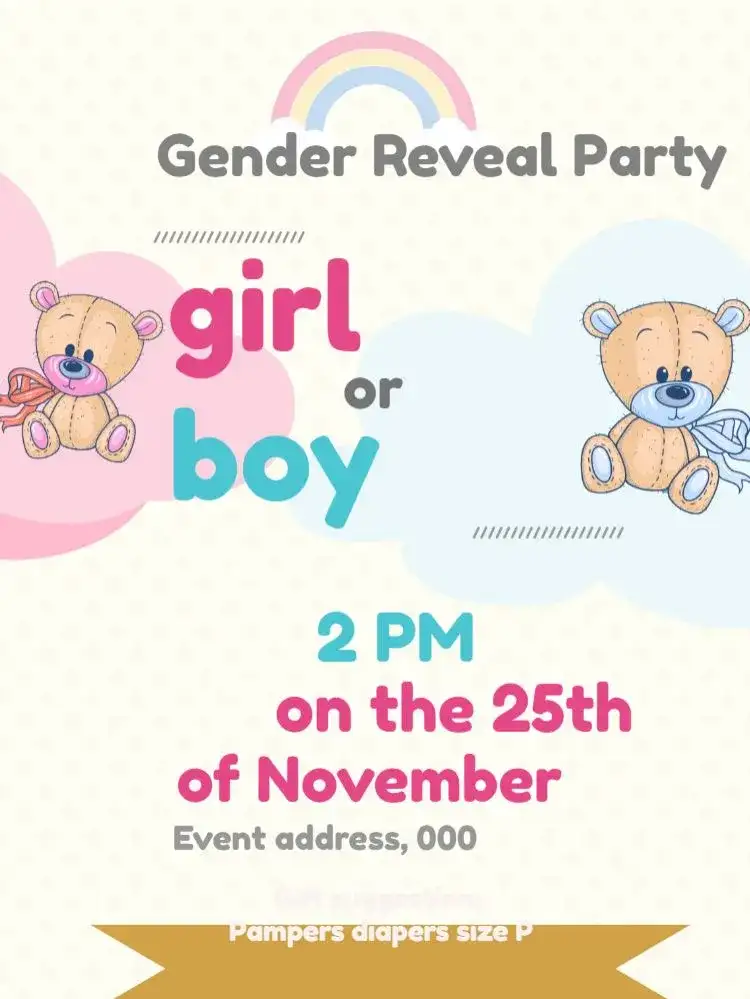 Baby Shower Bear and Rainbow Gender Reveal Celebration