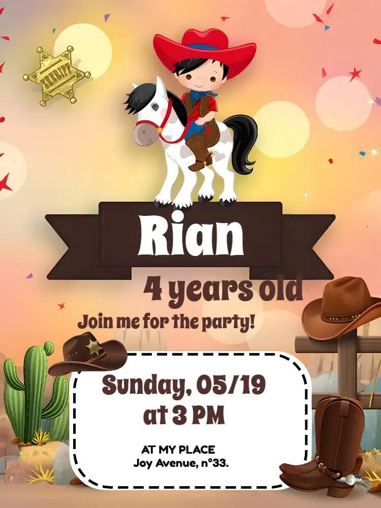 Invitation Cowboy Sheriff – Most searched for theme rustic, western, vintage, cowboy, brown, themed