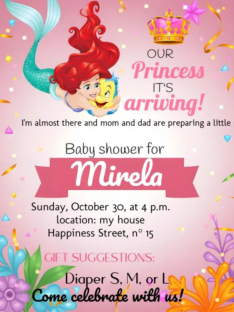 Ariel Royalty Diaper Tea invitation
