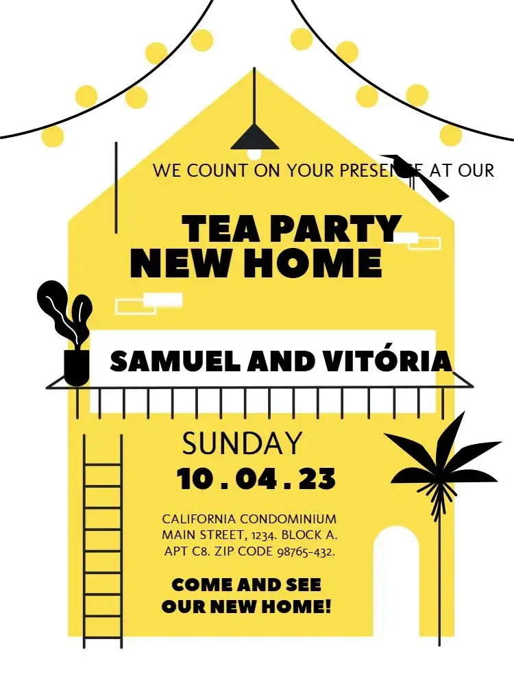Invitation New Home Tea Party To Print Celebration – Diaper Shower theme minimalist, yellow, elegant, clear, modern