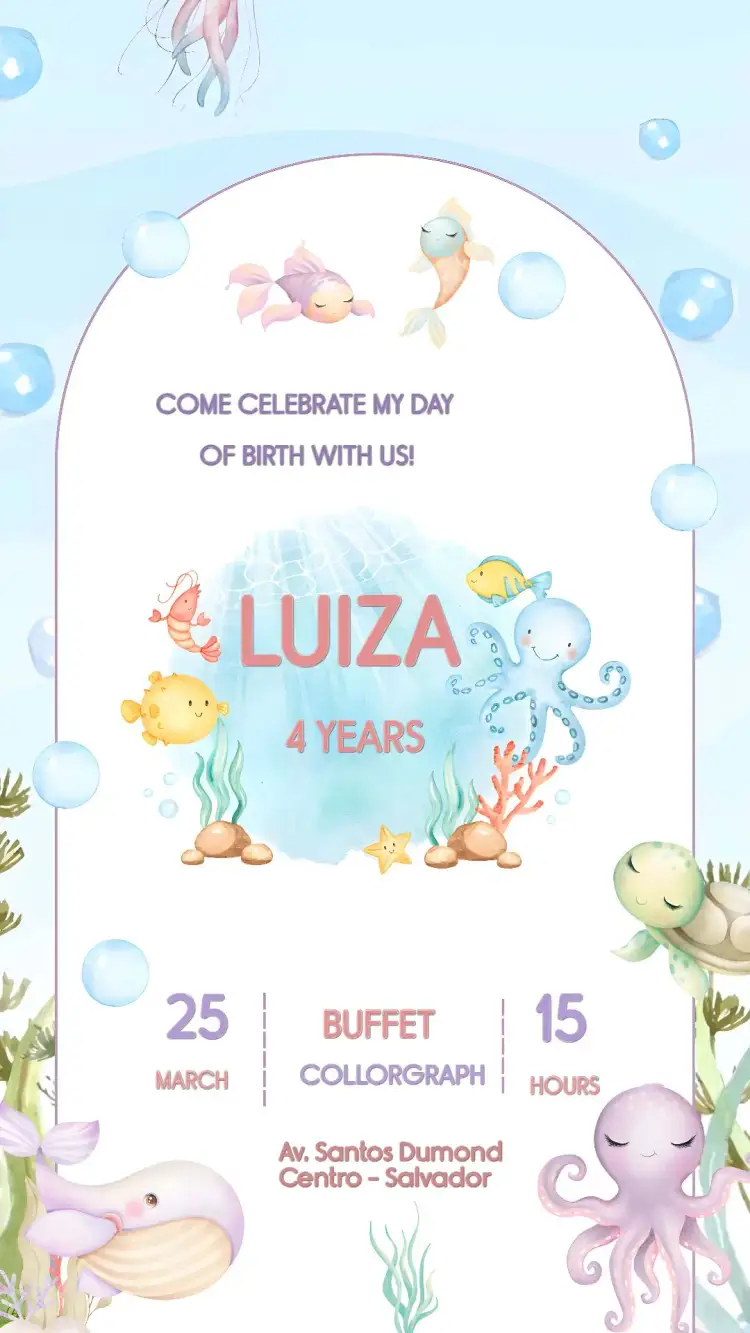 Invitation Under the Sea Bubbles – Kids' Birthday Party theme navy, colorful, fun, watercolor, playful