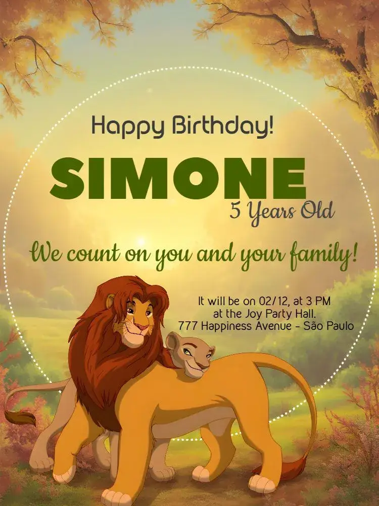 Simba Lion King invitation
