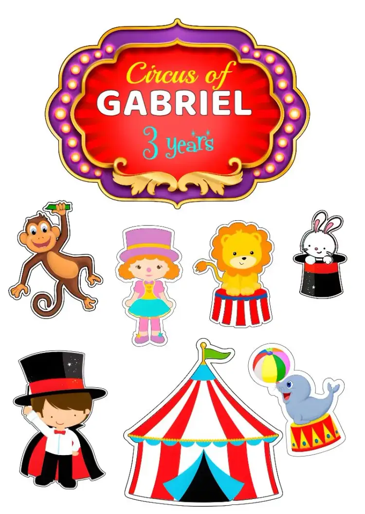 Invitation Circus Boy Cake Topper – Cake topper theme colorful, fun, playful, circus-themed, childlike, festive
