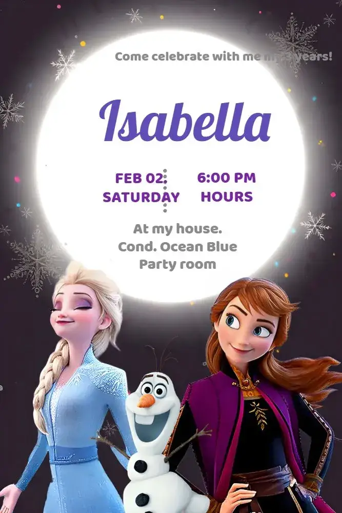 Invitation Frozen Olaf – Most searched for theme blue, lilac, purple, themed, magical, childlike
