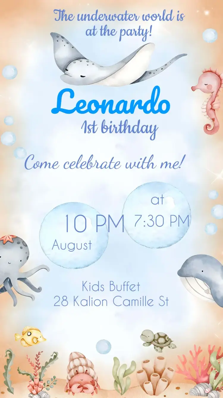 Blue Watercolor Under the Sea Theme invitation