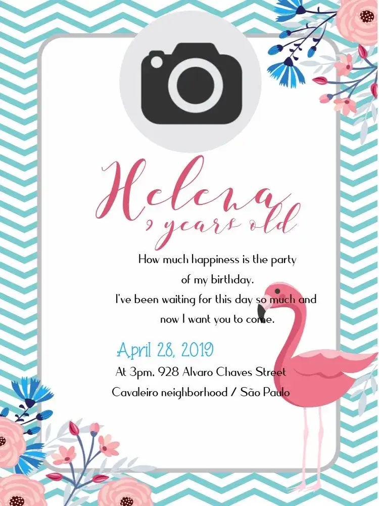 Invitation Custom Flamingo – Birthday theme floral, delicate, colorful, feminine, spring