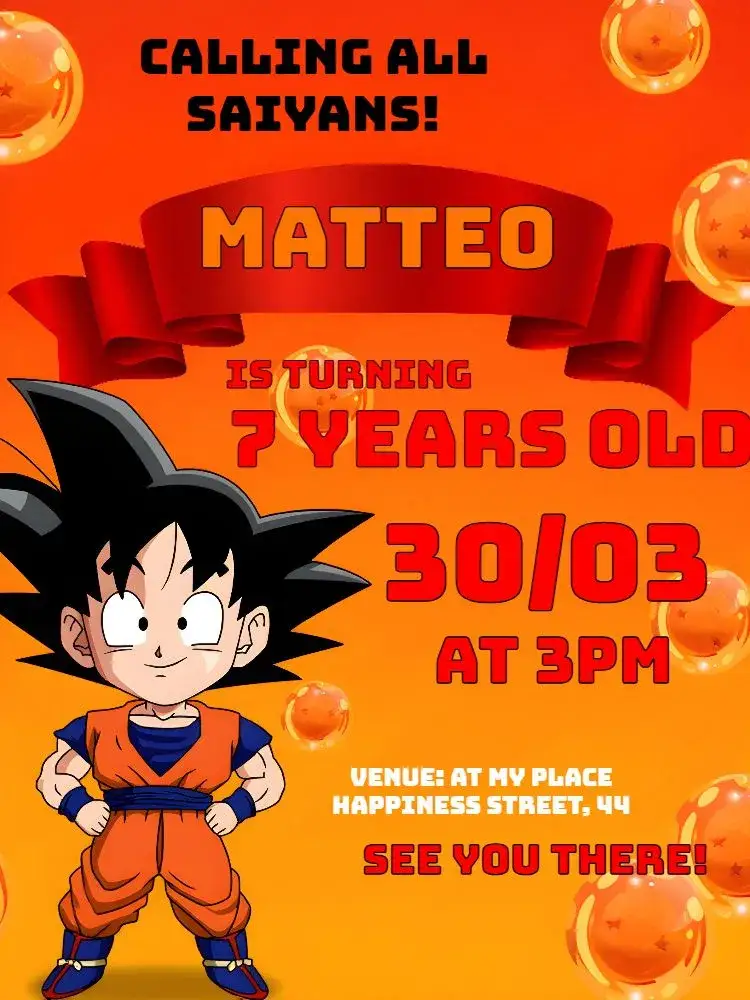 Invitation Dragon Ball Goku Dragon – Most searched for theme vibrant, anime, colorful carnival, animated illustrations, adventure theme