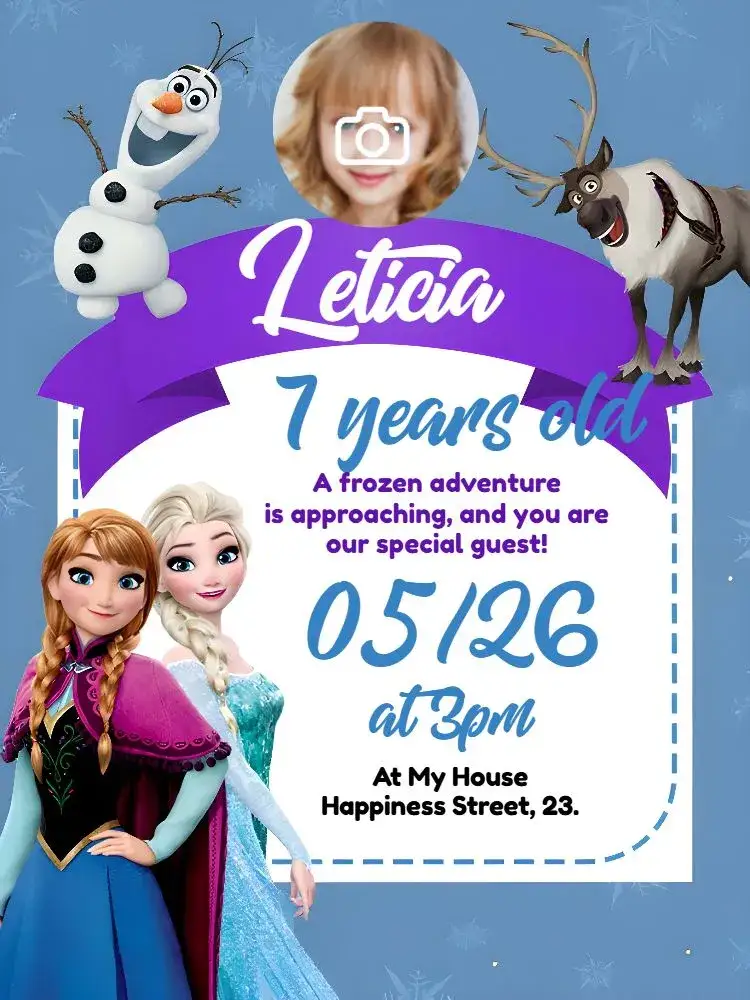 Invitation Frozen With Blue Photo – Most searched for theme blue, snow, Disney, themed, colorful, magical