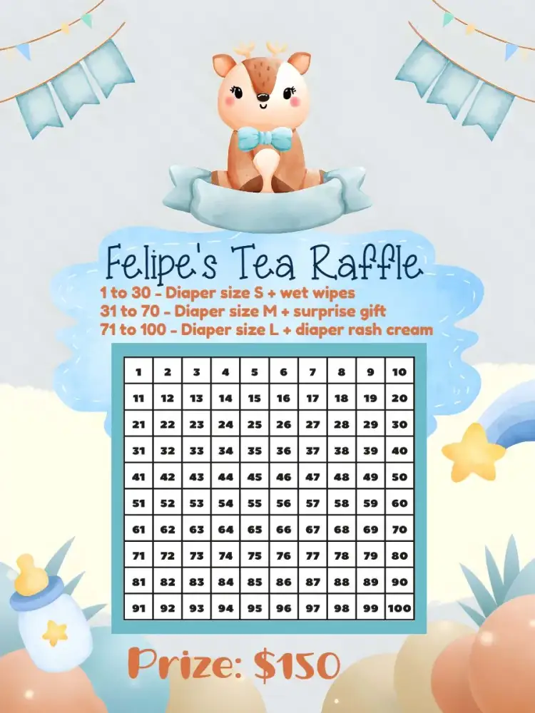 Invitation Baby Shower Diaper Raffle Watercolor Boy – Raffle Tea theme watercolor, safari, little animals, blue, modern, fun