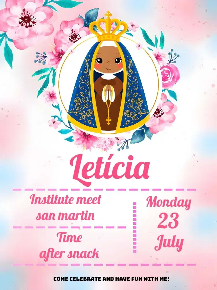 Invitation Our Lady School – Baptism theme pink, delicate, religious, childlike, floral, modern