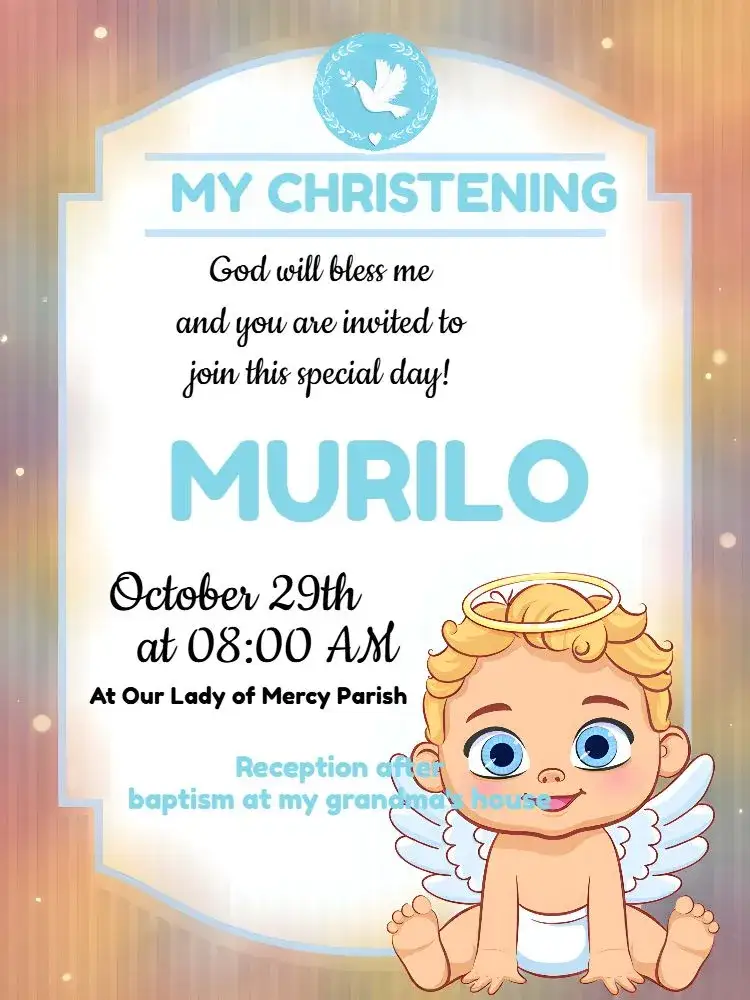 Invitation Blond Angel Baptism – Baptism theme light blue, white, little angels, childish, delicate