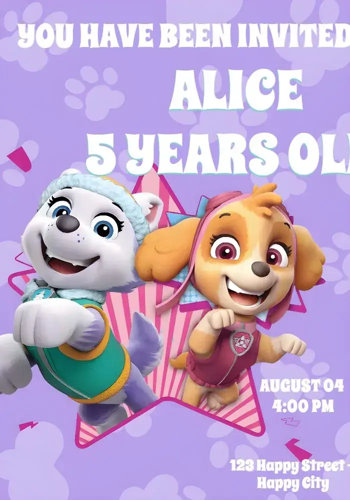 Pink Paw Patrol invitation
